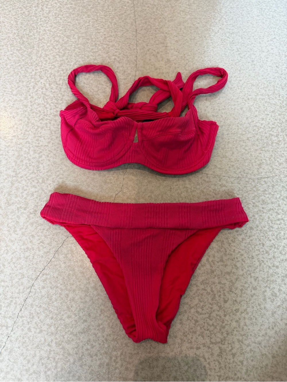 l*space Hot Red Ribbed Underwire Bikini Set - Picture 2 of 5